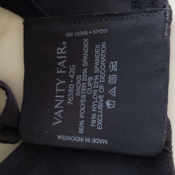 Vanity Fair Full Figure Beauty Back Smoothing Underwire Bra Black, 42G 76380 - Picture 11 of 11